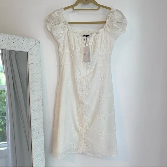 NWT O.P.T. White Ethereal Floral Embroidered Cap Sleeve Mini Dress - Picture 3 of 16